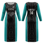 Custom New Zealand Stingray Oztag Couples Matching Long Sleeve Bodycon Dress and Long Sleeve Button Shirt Tag Rugby Maori Pattern Black Version