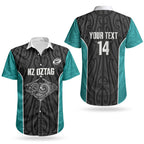 Custom New Zealand Stingray Oztag Couples Matching Off Shoulder Maxi Dress and Hawaiian Shirt Tag Rugby Maori Pattern Black Version