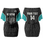 Custom New Zealand Stingray Oztag Couples Matching Off Shoulder Short Dress and Hawaiian Shirt Tag Rugby Maori Pattern Black Version