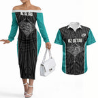 Custom New Zealand Stingray Oztag Couples Matching Off The Shoulder Long Sleeve Dress and Hawaiian Shirt Tag Rugby Maori Pattern Black Version