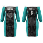 Custom New Zealand Stingray Oztag Couples Matching Off The Shoulder Long Sleeve Dress and Hawaiian Shirt Tag Rugby Maori Pattern Black Version