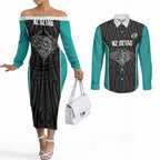 Custom New Zealand Stingray Oztag Couples Matching Off The Shoulder Long Sleeve Dress and Long Sleeve Button Shirt Tag Rugby Maori Pattern Black Version