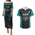 Custom New Zealand Stingray Oztag Couples Matching Puletasi and Hawaiian Shirt Tag Rugby Maori Pattern Black Version