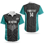 Custom New Zealand Stingray Oztag Couples Matching Puletasi and Hawaiian Shirt Tag Rugby Maori Pattern Black Version