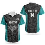 Custom New Zealand Stingray Oztag Couples Matching Short Sleeve Bodycon Dress and Hawaiian Shirt Tag Rugby Maori Pattern Black Version