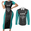 Custom New Zealand Stingray Oztag Couples Matching Short Sleeve Bodycon Dress and Long Sleeve Button Shirt Tag Rugby Maori Pattern Black Version