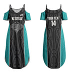 Custom New Zealand Stingray Oztag Couples Matching Summer Maxi Dress and Hawaiian Shirt Tag Rugby Maori Pattern Black Version
