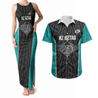 Custom New Zealand Stingray Oztag Couples Matching Tank Maxi Dress and Hawaiian Shirt Tag Rugby Maori Pattern Black Version