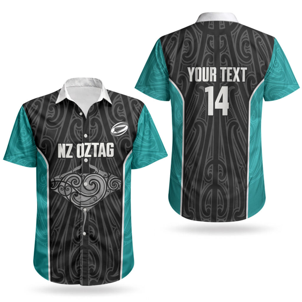 Custom New Zealand Stingray Oztag Couples Matching Tank Maxi Dress and Hawaiian Shirt Tag Rugby Maori Pattern Black Version