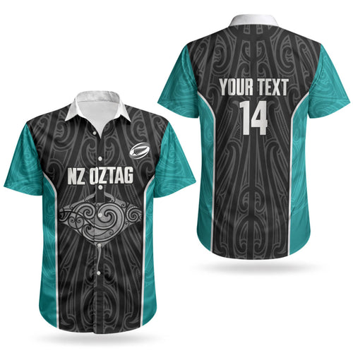 Custom New Zealand Stingray Oztag Couples Matching Tank Maxi Dress and Hawaiian Shirt Tag Rugby Maori Pattern Black Version
