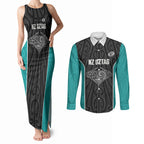 Custom New Zealand Stingray Oztag Couples Matching Tank Maxi Dress and Long Sleeve Button Shirt Tag Rugby Maori Pattern Black Version