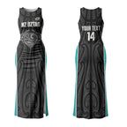 Custom New Zealand Stingray Oztag Couples Matching Tank Maxi Dress and Long Sleeve Button Shirt Tag Rugby Maori Pattern Black Version