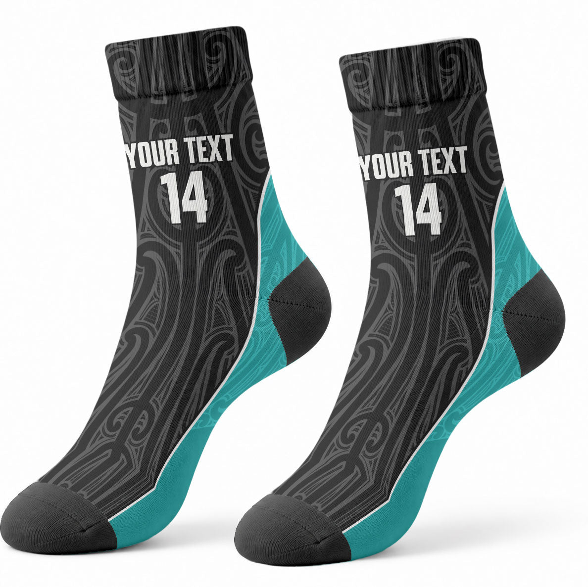 Custom New Zealand Stingray Oztag Crew Socks Tag Rugby Maori Pattern Black Version
