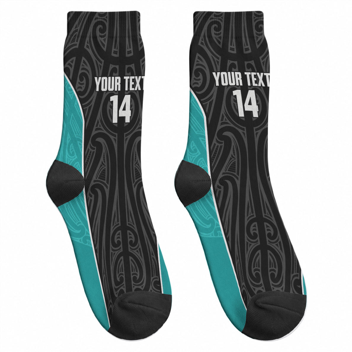 Custom New Zealand Stingray Oztag Crew Socks Tag Rugby Maori Pattern Black Version