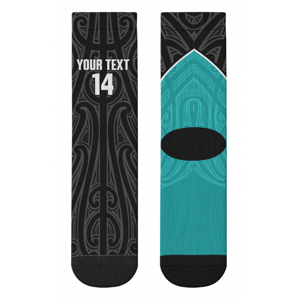 Custom New Zealand Stingray Oztag Crew Socks Tag Rugby Maori Pattern Black Version