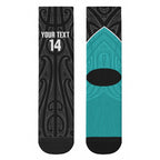 Custom New Zealand Stingray Oztag Crew Socks Tag Rugby Maori Pattern Black Version
