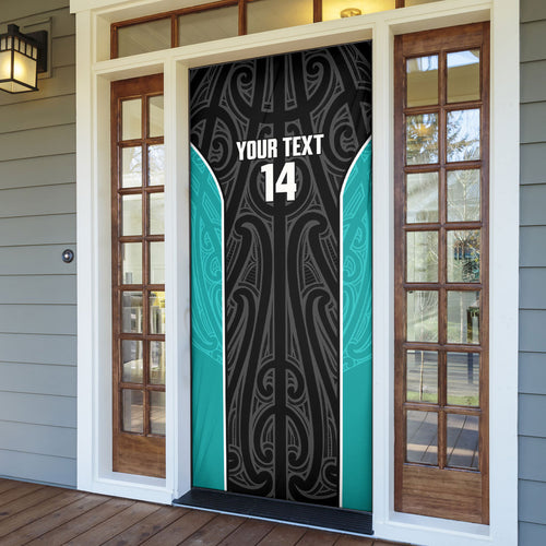 Custom New Zealand Stingray Oztag Door Cover Tag Rugby Maori Pattern Black Version