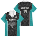 Custom New Zealand Stingray Oztag Family Matching Off The Shoulder Long Sleeve Dress and Hawaiian Shirt Tag Rugby Maori Pattern Black Version
