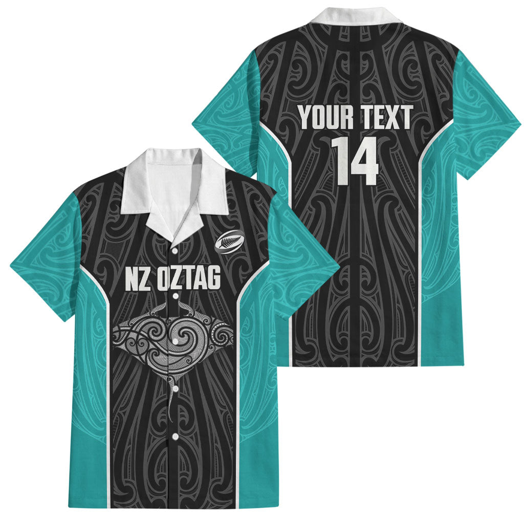 Custom New Zealand Stingray Oztag Family Matching Off Shoulder Maxi Dress and Hawaiian Shirt Tag Rugby Maori Pattern Black Version