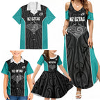 Custom New Zealand Stingray Oztag Family Matching Summer Maxi Dress and Hawaiian Shirt Tag Rugby Maori Pattern Black Version