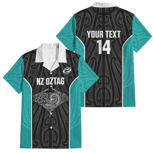 Custom New Zealand Stingray Oztag Family Matching Summer Maxi Dress and Hawaiian Shirt Tag Rugby Maori Pattern Black Version