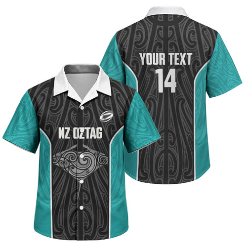 Custom New Zealand Stingray Oztag Family Matching Summer Maxi Dress and Hawaiian Shirt Tag Rugby Maori Pattern Black Version