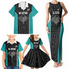 Custom New Zealand Stingray Oztag Family Matching Tank Maxi Dress and Hawaiian Shirt Tag Rugby Maori Pattern Black Version