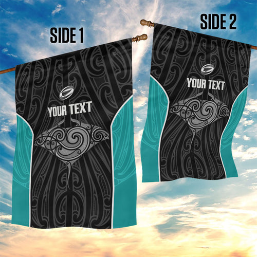 Custom New Zealand Stingray Oztag Garden Flag Tag Rugby Maori Pattern Black Version