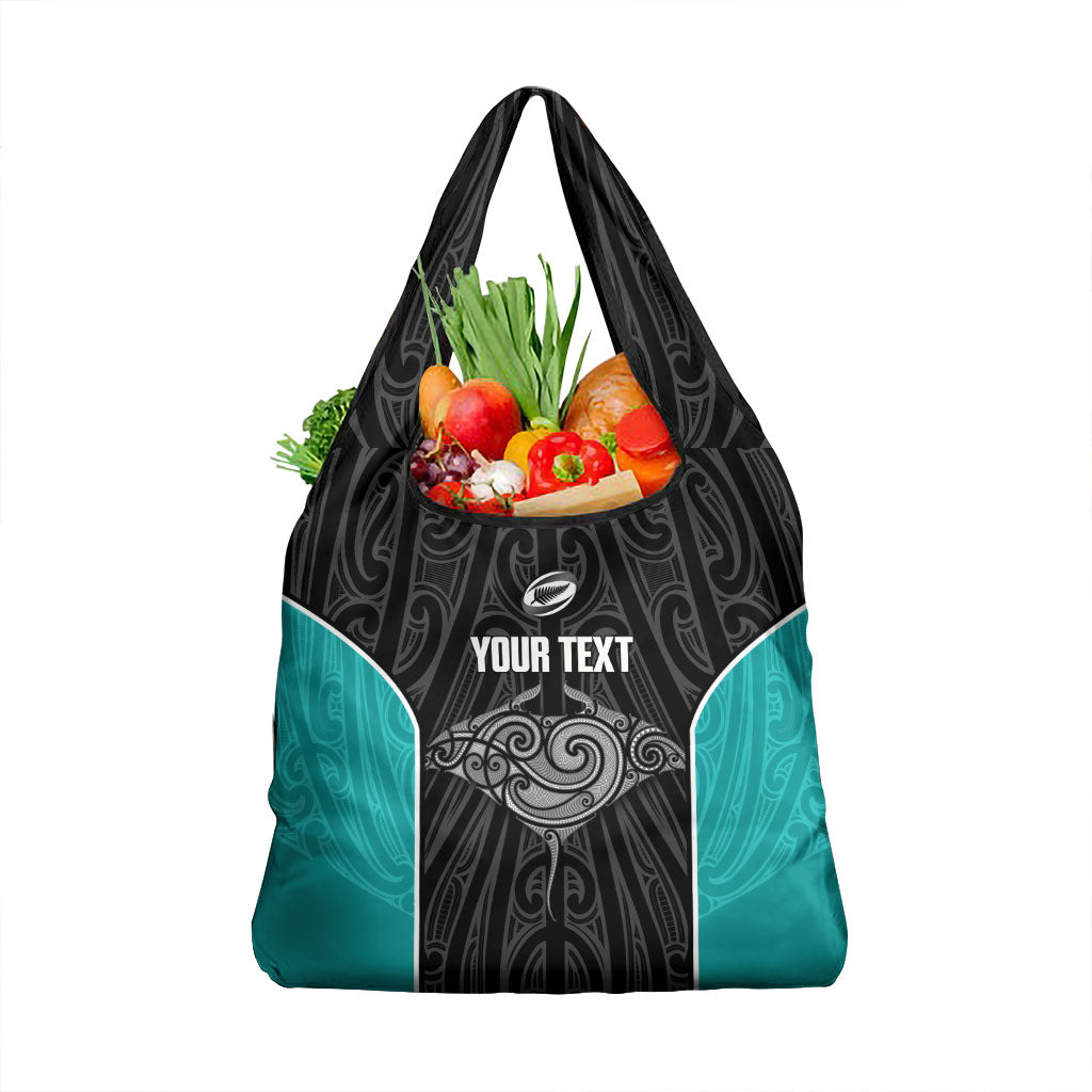 Custom New Zealand Stingray Oztag Grocery Bag Tag Rugby Maori Pattern Black Version
