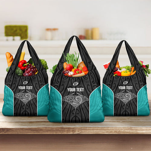 Custom New Zealand Stingray Oztag Grocery Bag Tag Rugby Maori Pattern Black Version