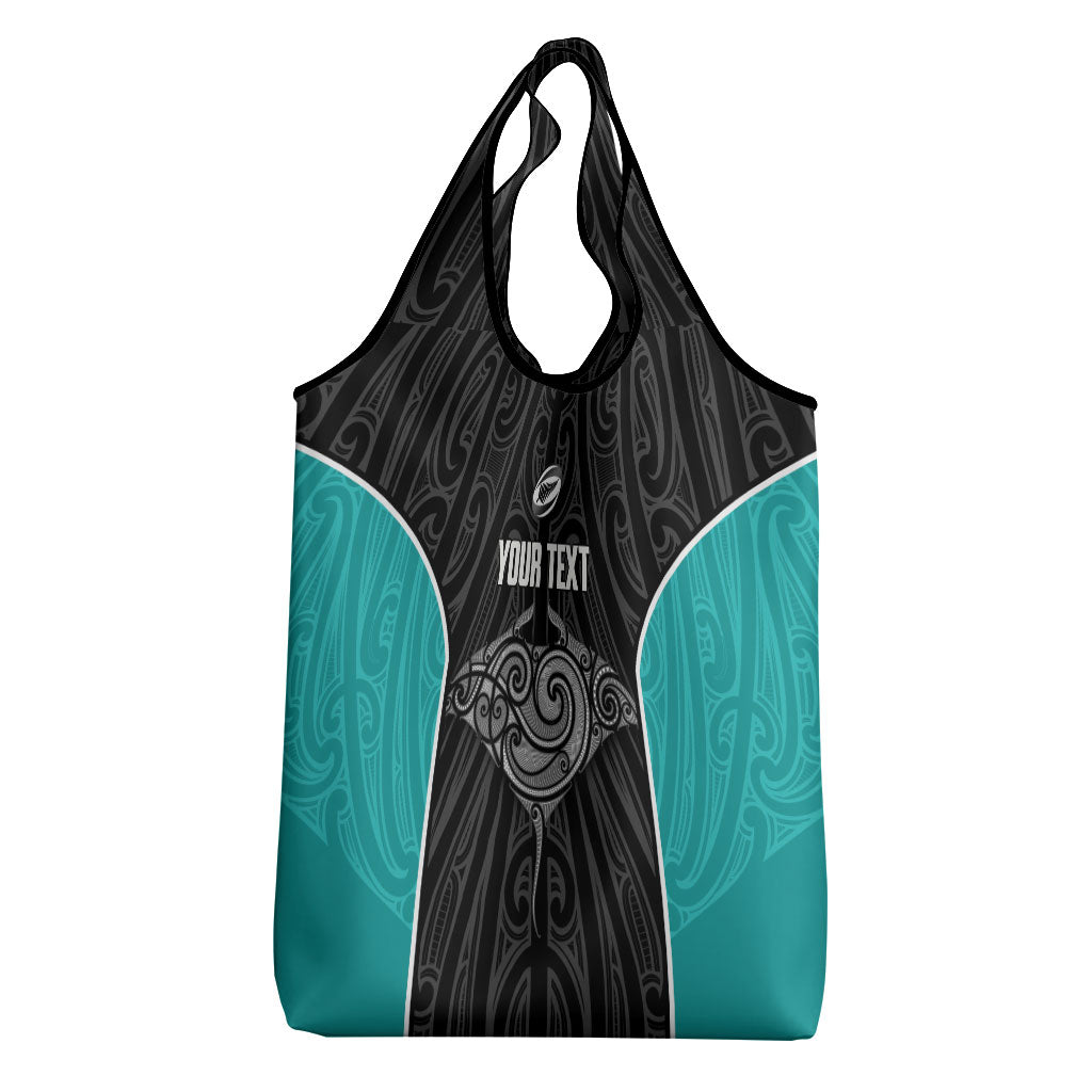 Custom New Zealand Stingray Oztag Grocery Bag Tag Rugby Maori Pattern Black Version