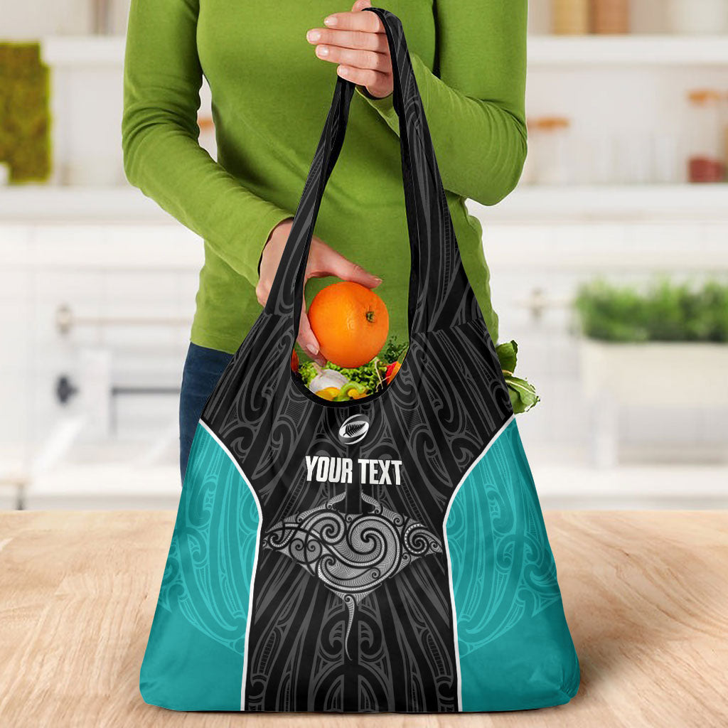 Custom New Zealand Stingray Oztag Grocery Bag Tag Rugby Maori Pattern Black Version