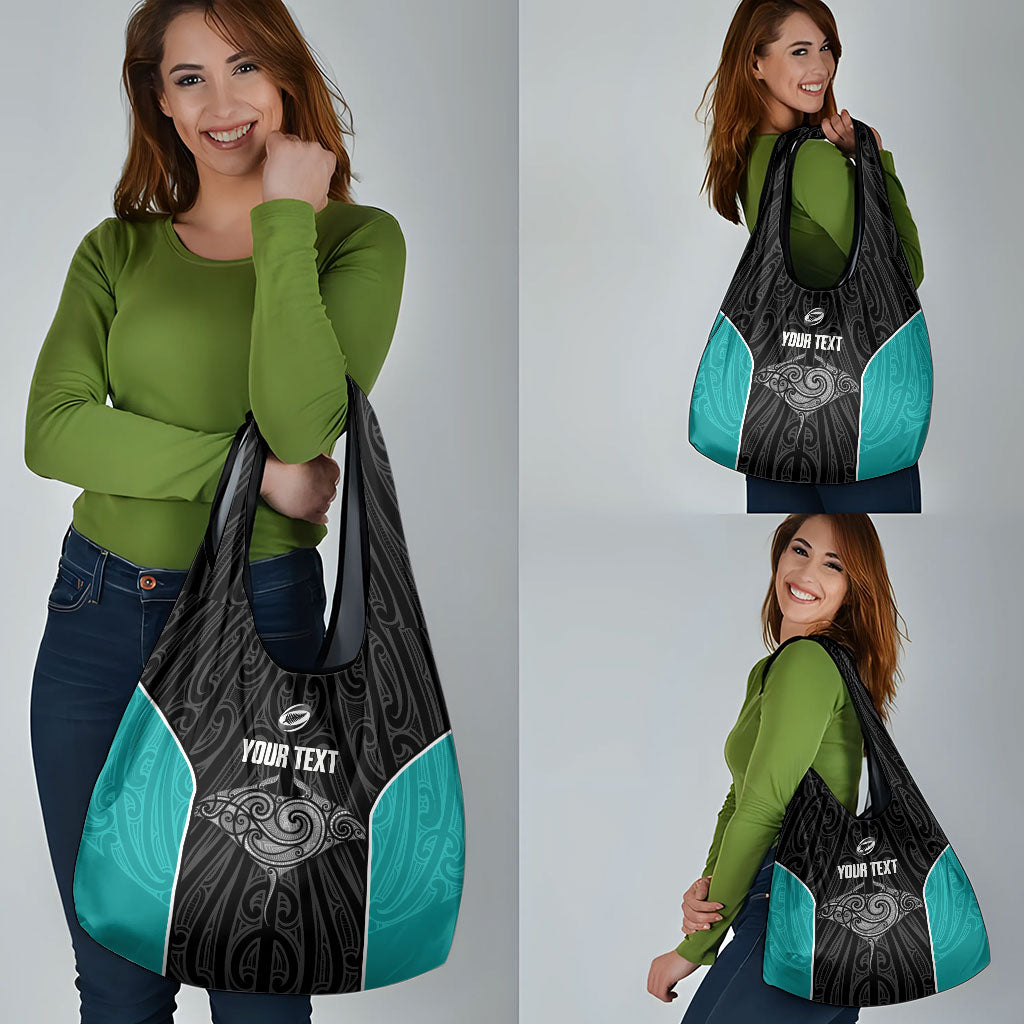 Custom New Zealand Stingray Oztag Grocery Bag Tag Rugby Maori Pattern Black Version