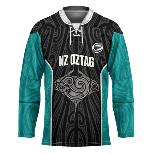 Custom New Zealand Stingray Oztag Hockey Jersey Tag Rugby Maori Pattern Black Version
