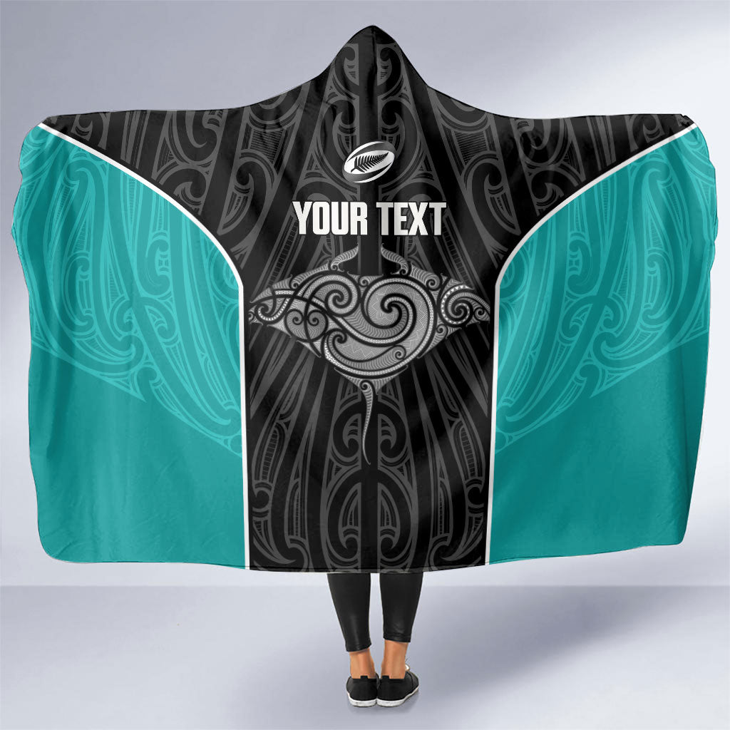 Custom New Zealand Stingray Oztag Hooded Blanket Tag Rugby Maori Pattern Black Version