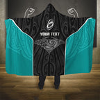 Custom New Zealand Stingray Oztag Hooded Blanket Tag Rugby Maori Pattern Black Version