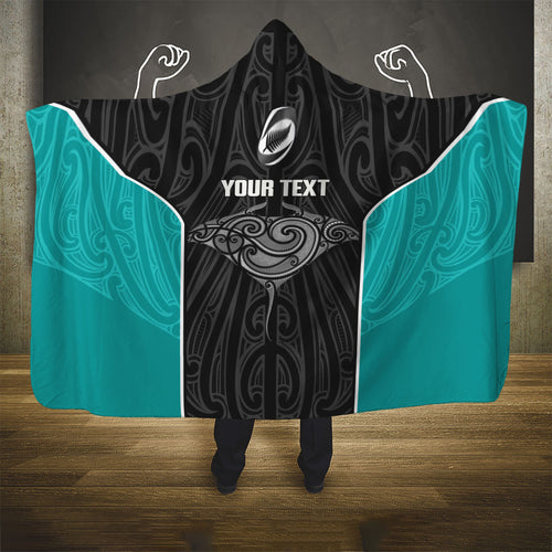 Custom New Zealand Stingray Oztag Hooded Blanket Tag Rugby Maori Pattern Black Version