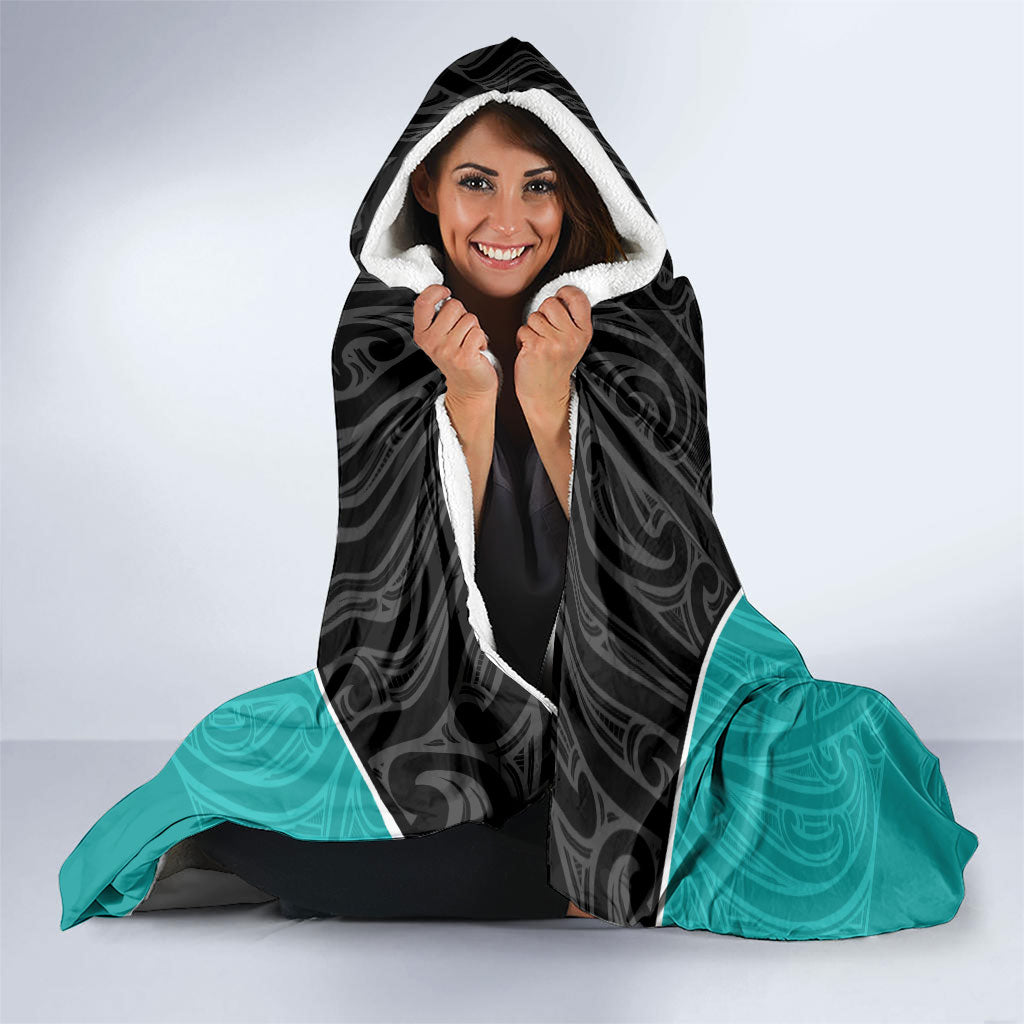 Custom New Zealand Stingray Oztag Hooded Blanket Tag Rugby Maori Pattern Black Version