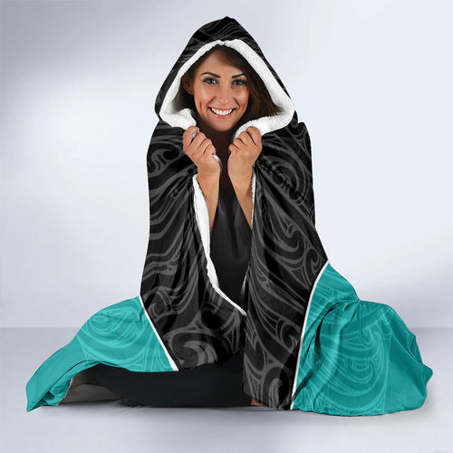 Custom New Zealand Stingray Oztag Hooded Blanket Tag Rugby Maori Pattern Black Version