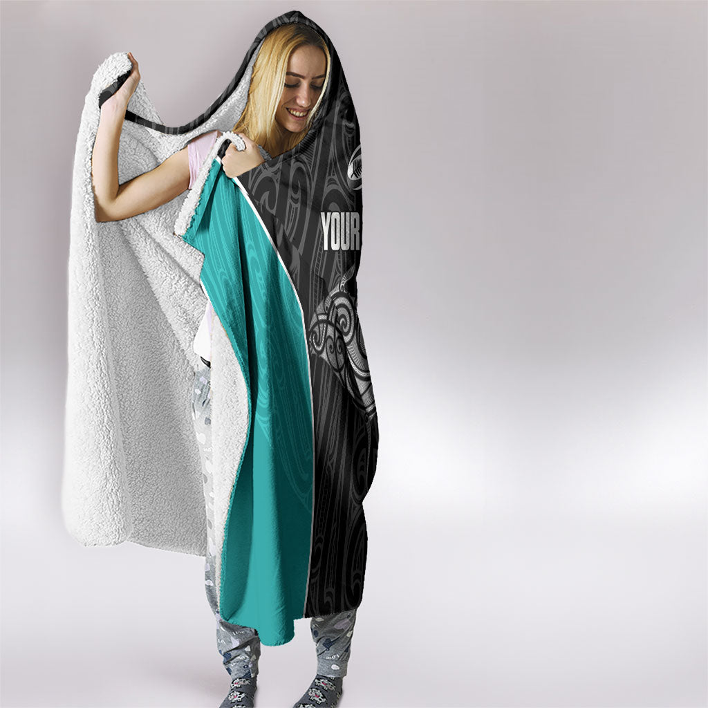 Custom New Zealand Stingray Oztag Hooded Blanket Tag Rugby Maori Pattern Black Version