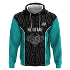 Custom New Zealand Stingray Oztag Hoodie Tag Rugby Maori Pattern Black Version