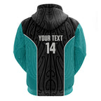 Custom New Zealand Stingray Oztag Hoodie Tag Rugby Maori Pattern Black Version