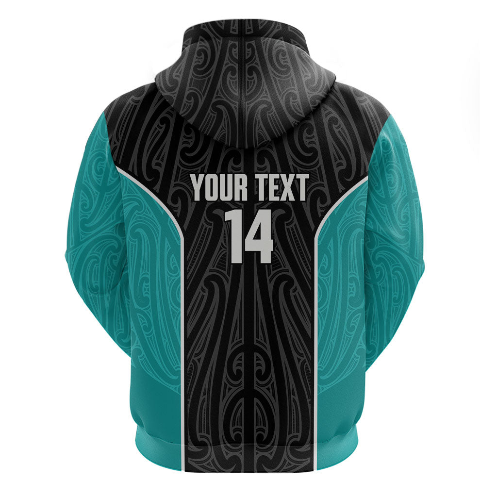 Custom New Zealand Stingray Oztag Hoodie Tag Rugby Maori Pattern Black Version