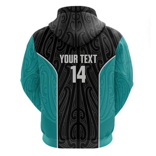 Custom New Zealand Stingray Oztag Hoodie Tag Rugby Maori Pattern Black Version