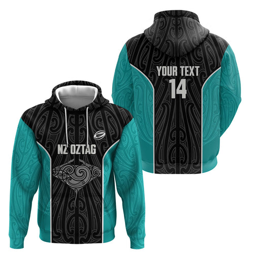 Custom New Zealand Stingray Oztag Hoodie Tag Rugby Maori Pattern Black Version