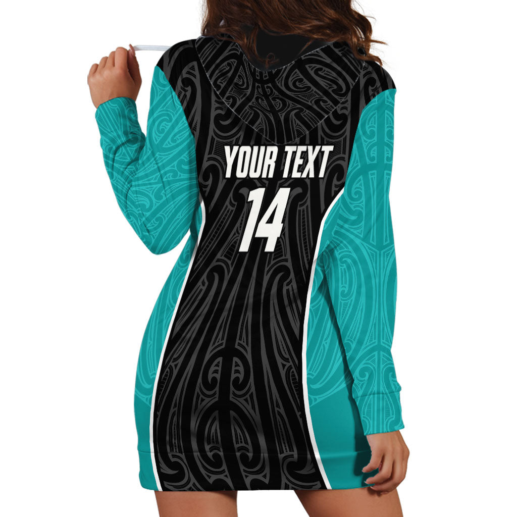 Custom New Zealand Stingray Oztag Hoodie Dress Tag Rugby Maori Pattern Black Version