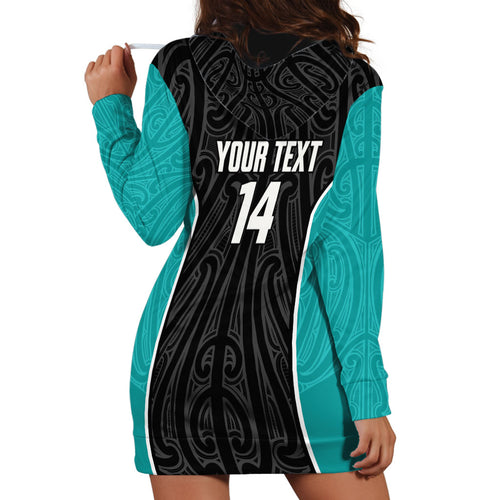 Custom New Zealand Stingray Oztag Hoodie Dress Tag Rugby Maori Pattern Black Version