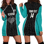 Custom New Zealand Stingray Oztag Hoodie Dress Tag Rugby Maori Pattern Black Version