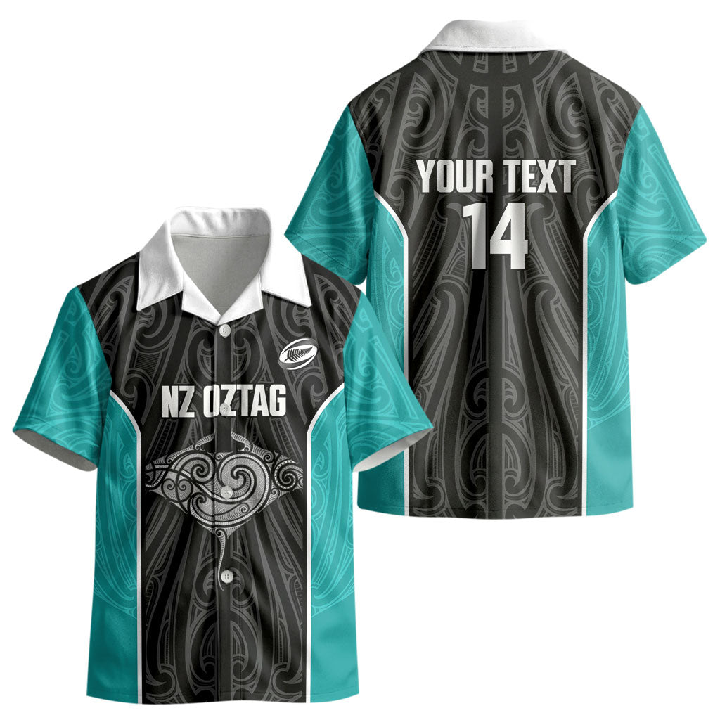 Custom New Zealand Stingray Oztag Kid Hawaiian Shirt Tag Rugby Maori Pattern Black Version