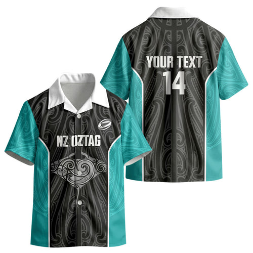 Custom New Zealand Stingray Oztag Kid Hawaiian Shirt Tag Rugby Maori Pattern Black Version